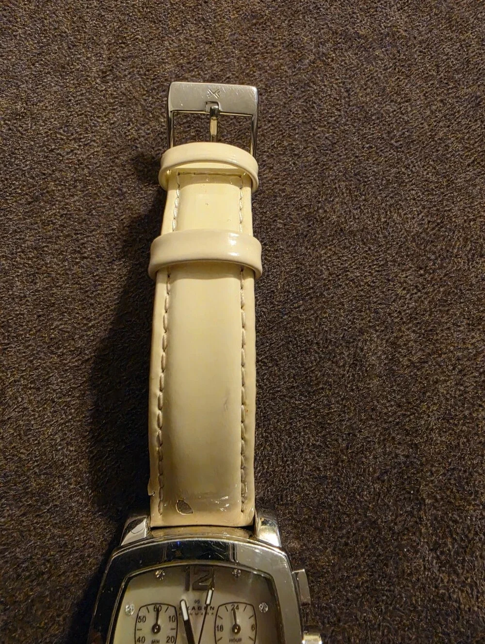 Skagen Cream Leather-Strap Square Chronograph Watch